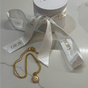 Dior Gold and White CD Pendant Necklace